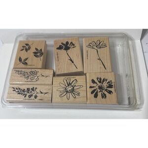 2004 Stampin Up Two Step Stampin Petal Prints Set Of 7 Mounted Rubber Stamps